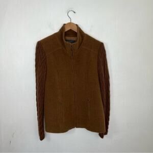 Sol Alpaca Wool Full Zip Cable knit Sweater Jacket Cardigan Camel Color Size M